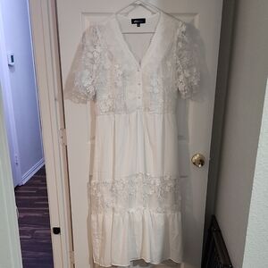 White Floral Midi Dress